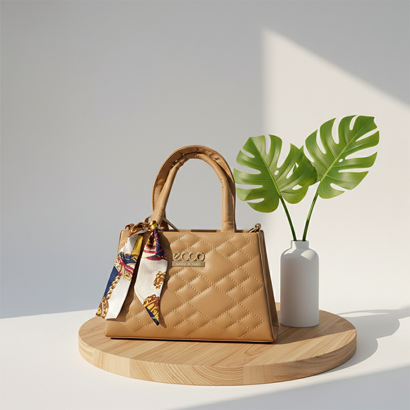 Quilted bag with Silk Scarf Accent