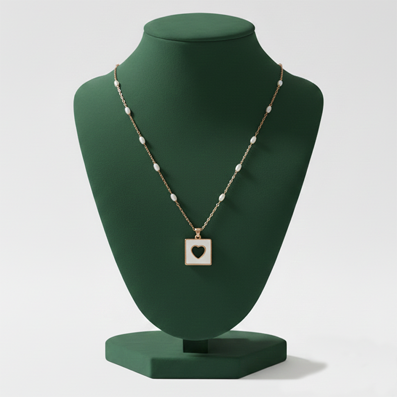 Heart Charm Pearl  Necklace