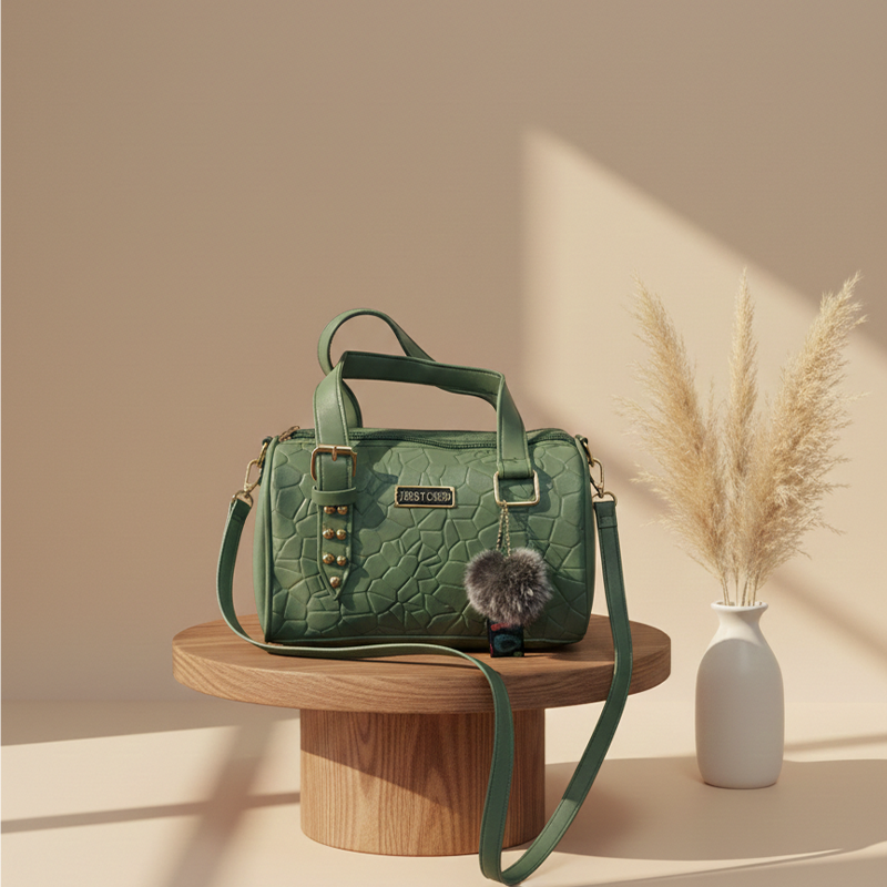 Textured bag with Pom-Pom Charm