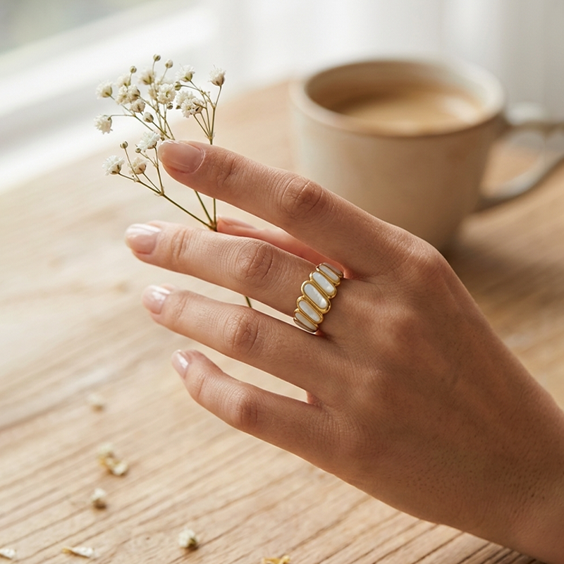 Elegant White Enamel Segment Ring