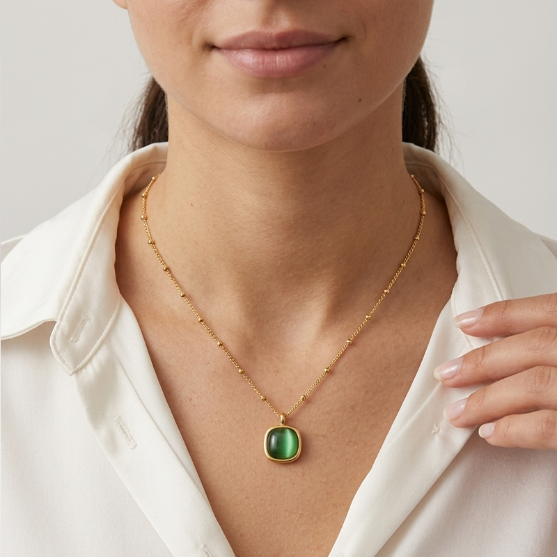 Emerald Cushion  Necklace