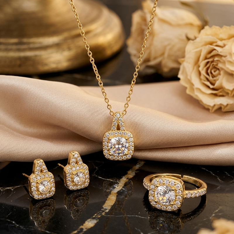 Vintage Cushion Halo Jewellery Set